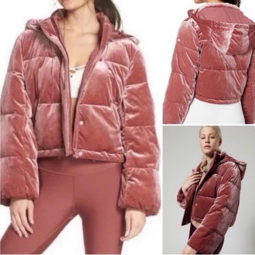 ALO Yoga Velvet Cropped Puffer Jacket - Dusty Rose Pink
